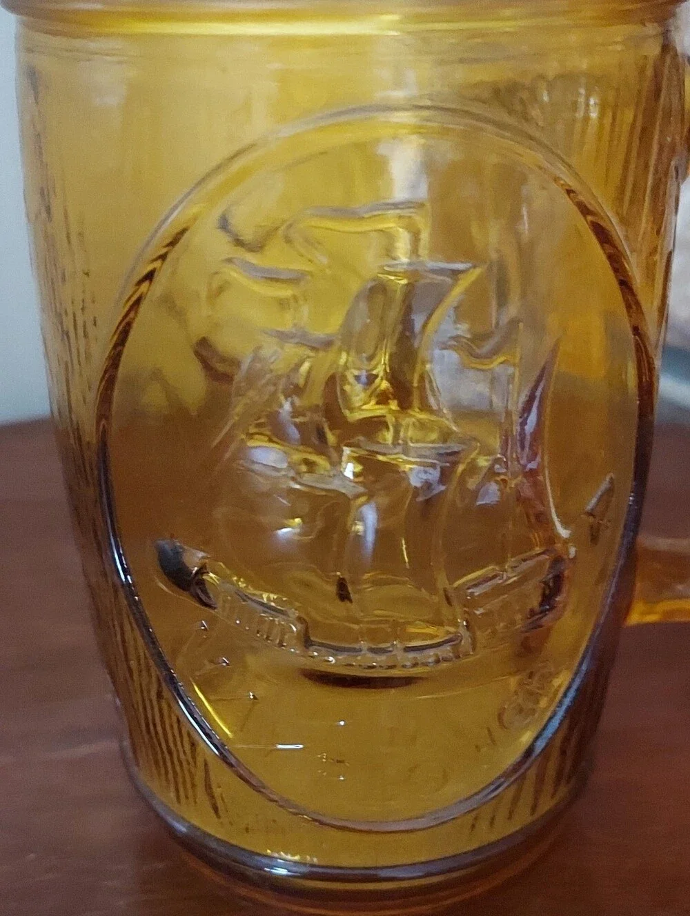Amber Stein Mug Clipper Ship Whaling Sailing Mayflower Plymouth Rock America